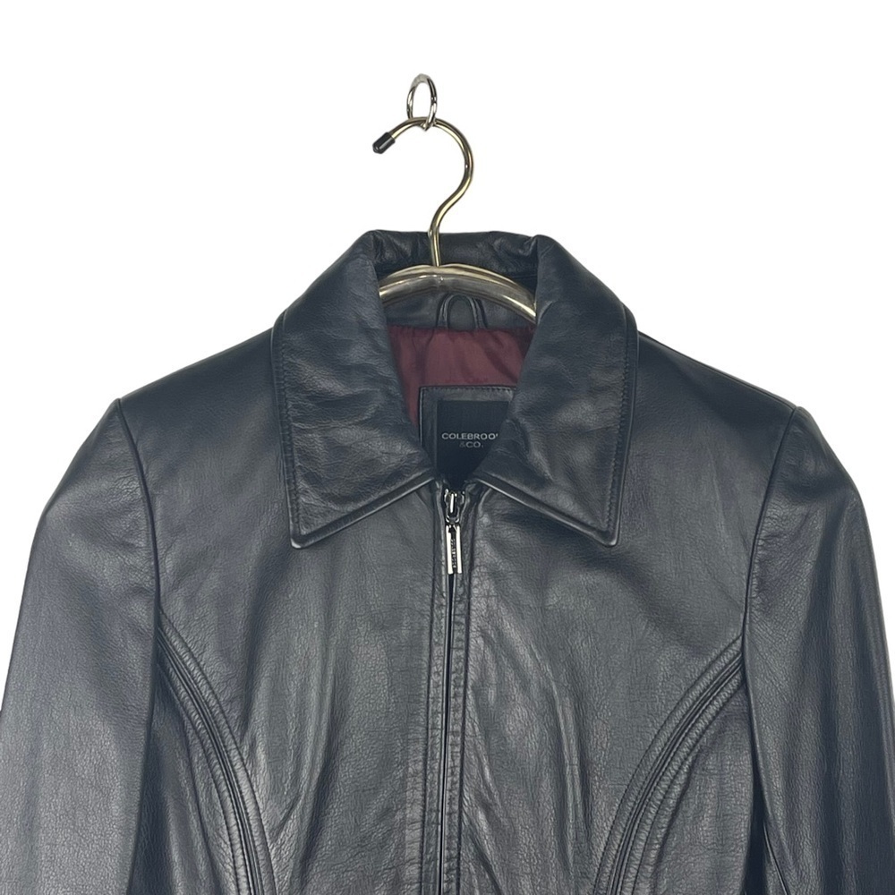 COLEBROOK & COMPANY 90S BLACK LEATHER XS PETITE ZIP UP JACKET - Picture 6 of 13